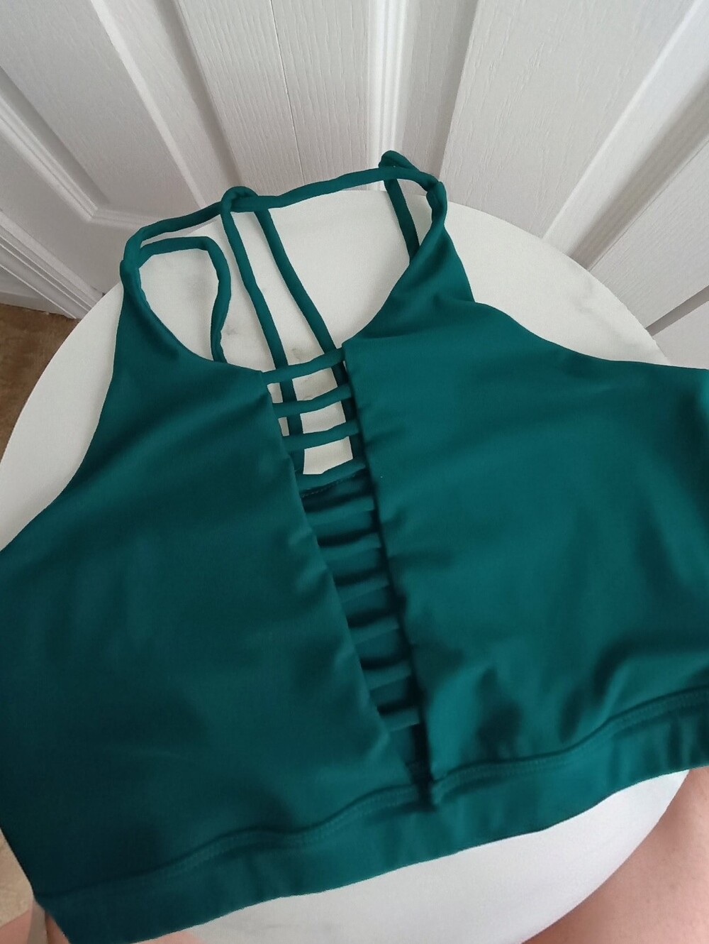 Scorpio Sol Ladder Front Sports Bra - Sz M Teal Green Yoga Low Impact Unpadded